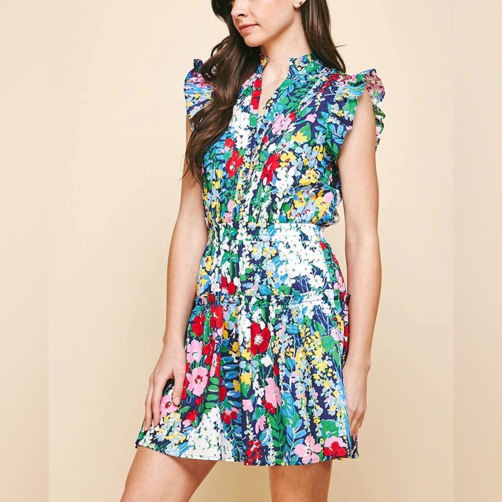 Floral Poplin Dress with Ruffled Sleeves